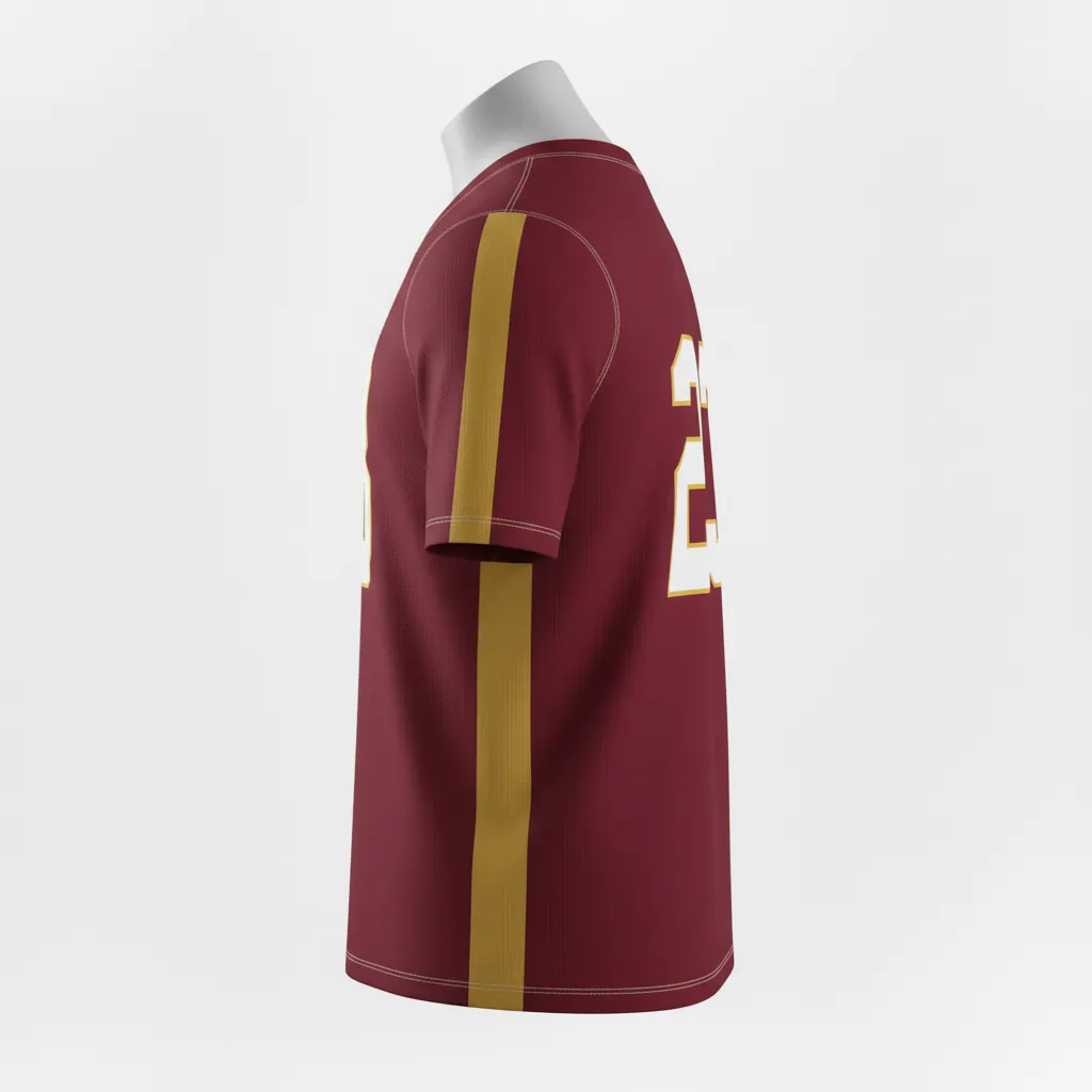 Custom Basketball Short Sleeve Practice T Shirt - Burgundy, Gold - Side Stripe - Side View - Kinexa Sportswear