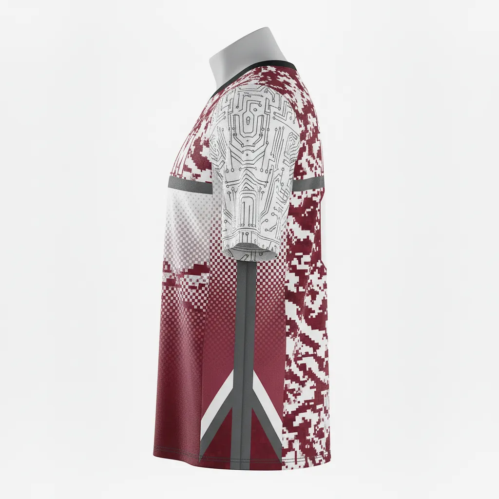 Custom Basketball Short Sleeve Practice T Shirt - Red, White - Cardinal Stripe - Side View - Kinexa Sportswear