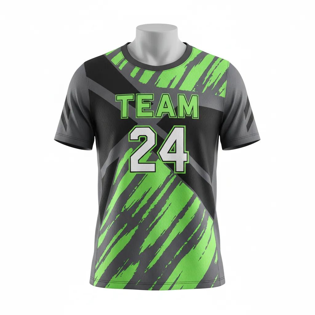 Custom Basketball Short Sleeve Practice T Shirt - Green - Charcoal Neon Abstract - Front View - Kinexa Sportswear