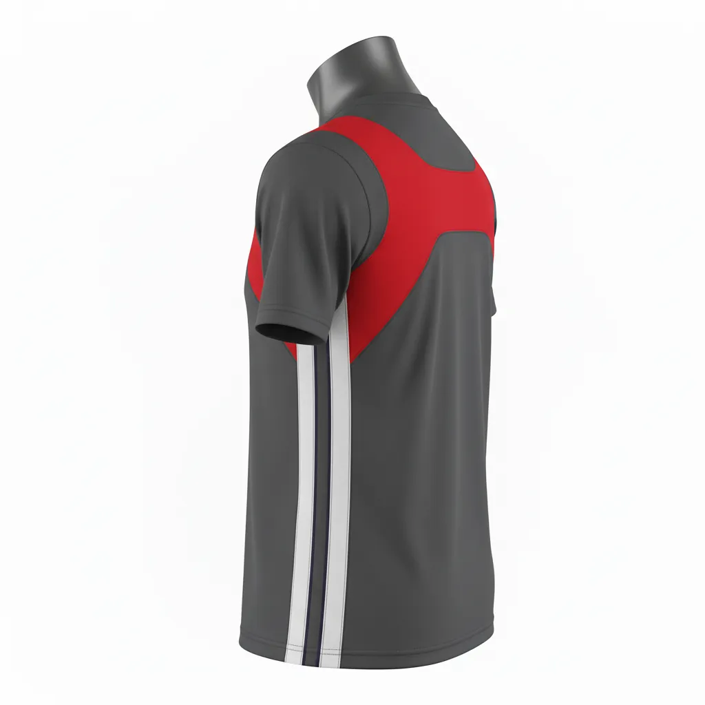 Custom Basketball Short Sleeve Practice T Shirt - Red - Charcoal Angular - Side View - Kinexa Sportswear