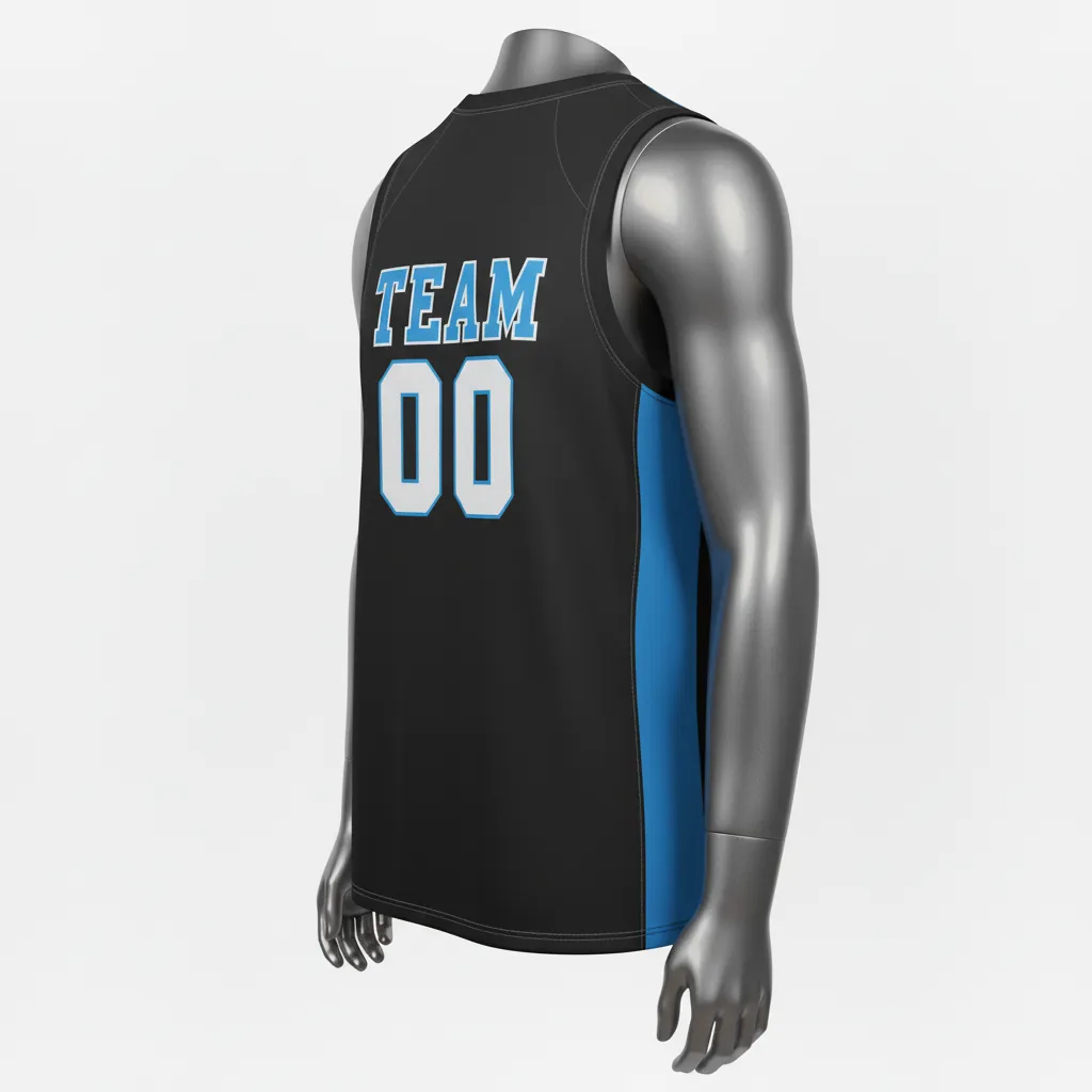 Custom Basketball Sleeveless Training Shirt - Black, Blue - Columbia Stripe - Back View - Kinexa Sportswear