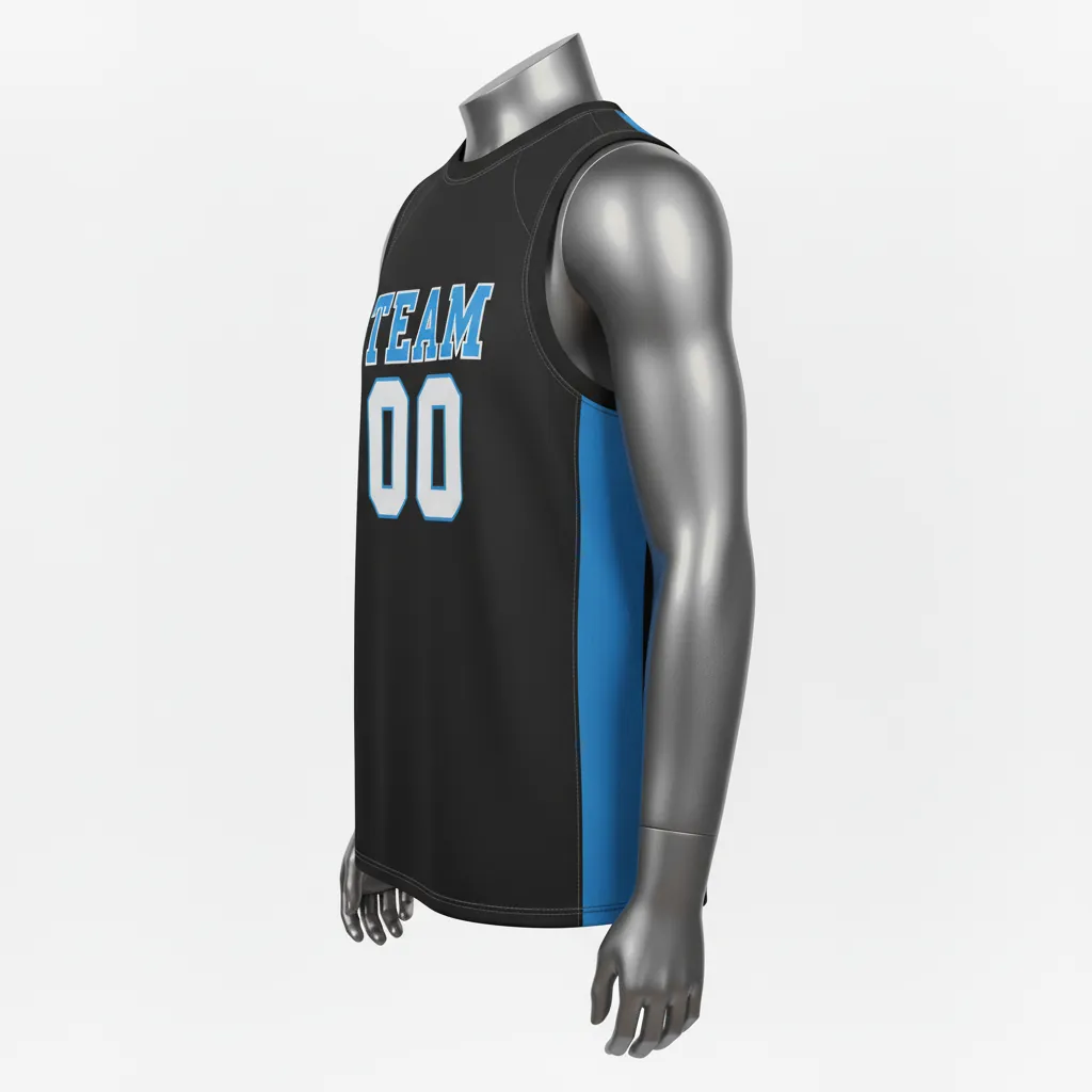 Custom Basketball Sleeveless Training Shirt - Black, Blue - Columbia Stripe - Front View - Kinexa Sportswear
