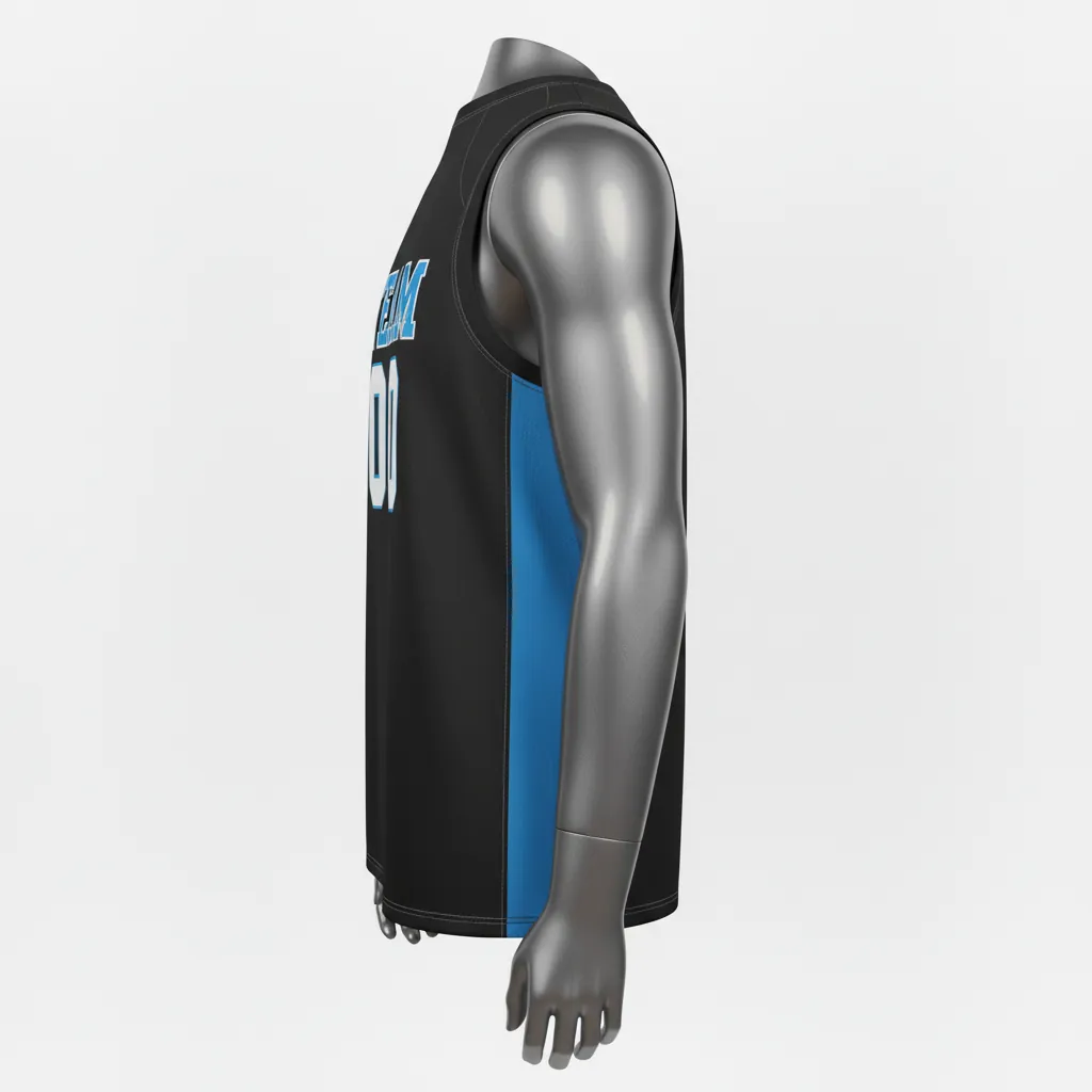 Custom Basketball Sleeveless Training Shirt - Black, Blue - Columbia Stripe - Side View - Kinexa Sportswear
