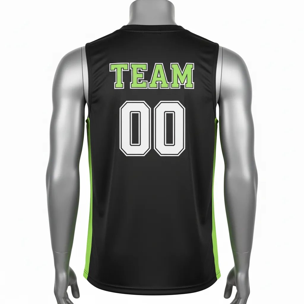 Custom Basketball Sleeveless Training Shirt - Black, Green - Lime Stripe - Back View - Kinexa Sportswear