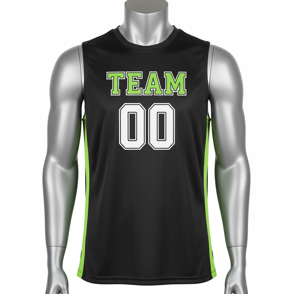 Custom Basketball Sleeveless Training Shirt - Black, Green - Lime Stripe - Front View - Kinexa Sportswear