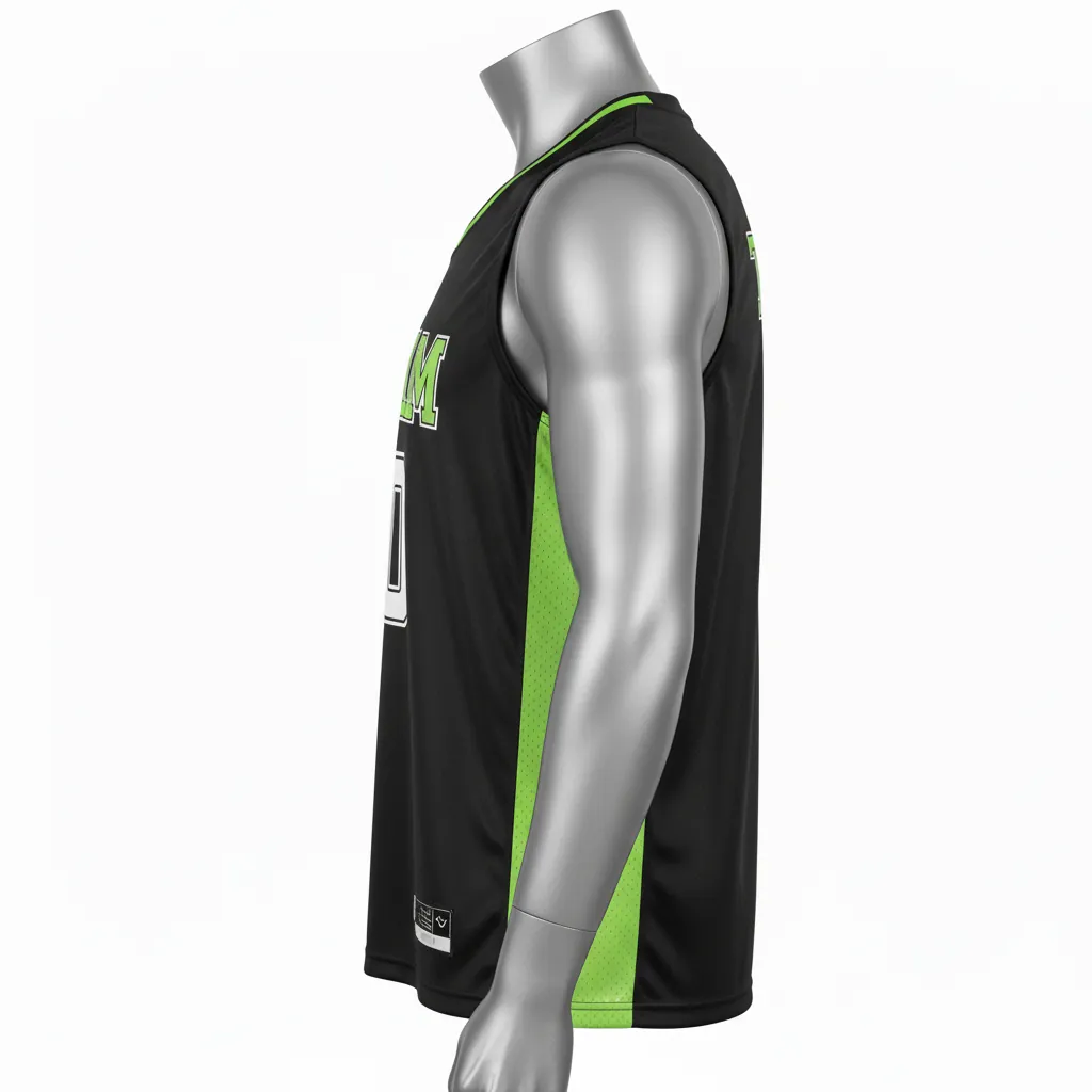 Custom Basketball Sleeveless Training Shirt - Black, Green - Lime Stripe - Side View - Kinexa Sportswear
