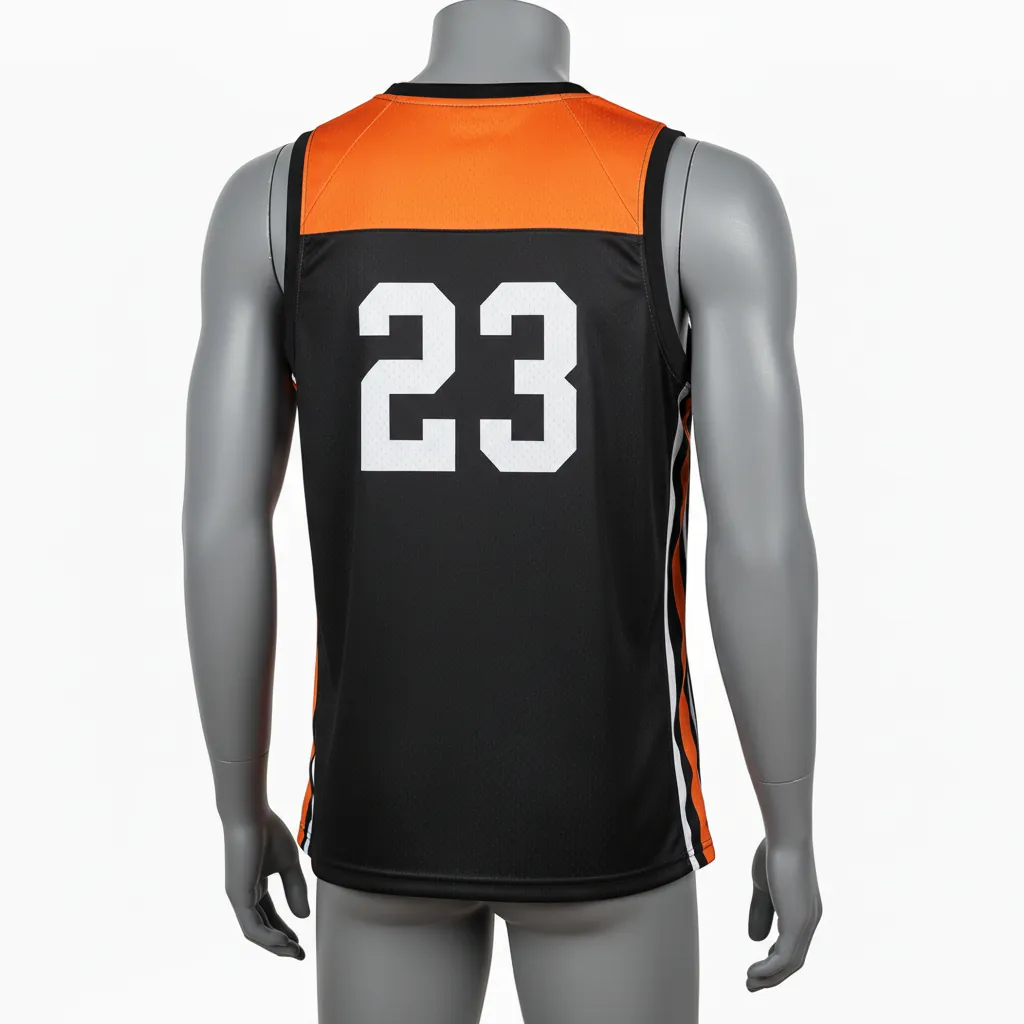 Custom Basketball Sleeveless Training Shirt - Black, Orange - Vshape - Back View - Kinexa Sportswear
