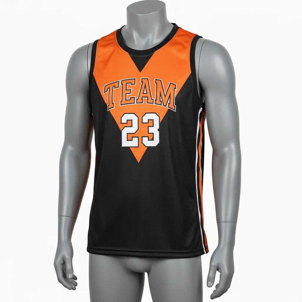 Custom Basketball Sleeveless Training Shirt - Black, Orange - Vshape - Front View - Kinexa Sportswear