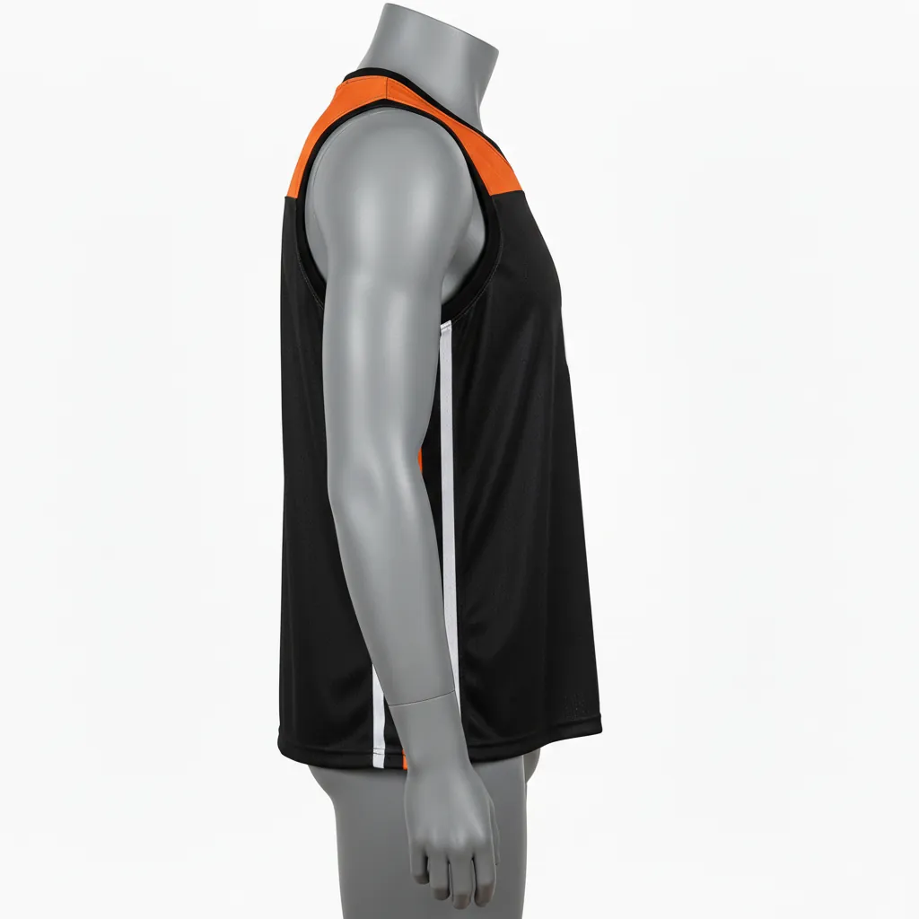 Custom Basketball Sleeveless Training Shirt - Black, Orange - Vshape - Side View - Kinexa Sportswear