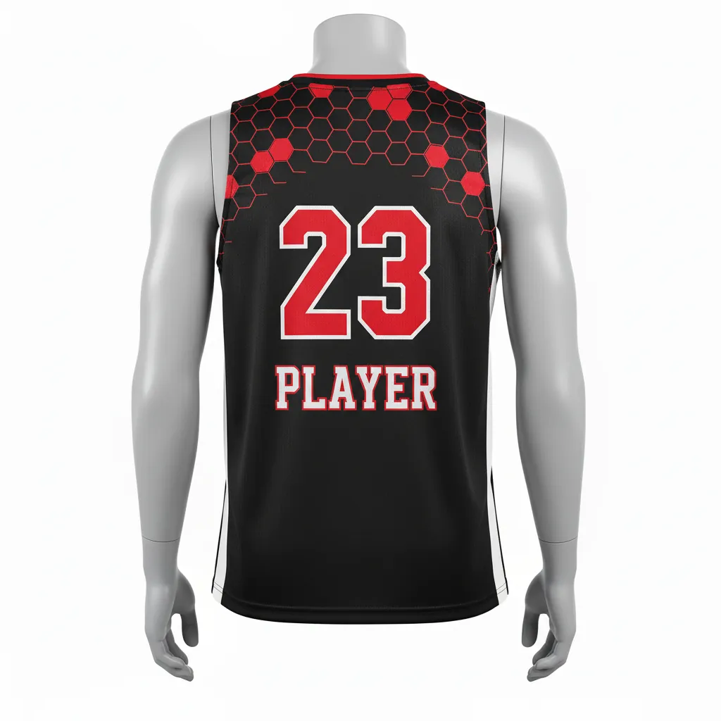 Custom Basketball Sleeveless Training Shirt - Black, Red, White - Shoulder Pattern - Back View - Kinexa Sportswear