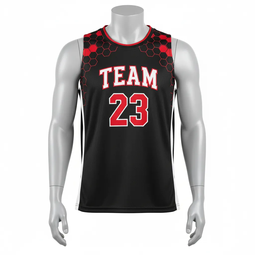 Custom Basketball Sleeveless Training Shirt - Black, Red, White - Shoulder Pattern - Front View - Kinexa Sportswear