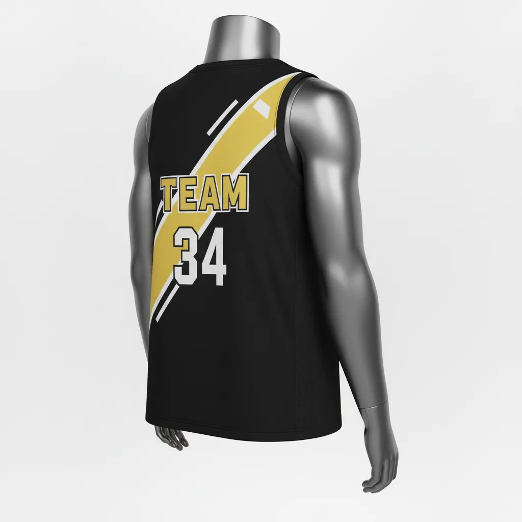 Custom Basketball Sleeveless Training Shirt - Black, Yellow - Diagonal Stripe - Back View - Kinexa Sportswear