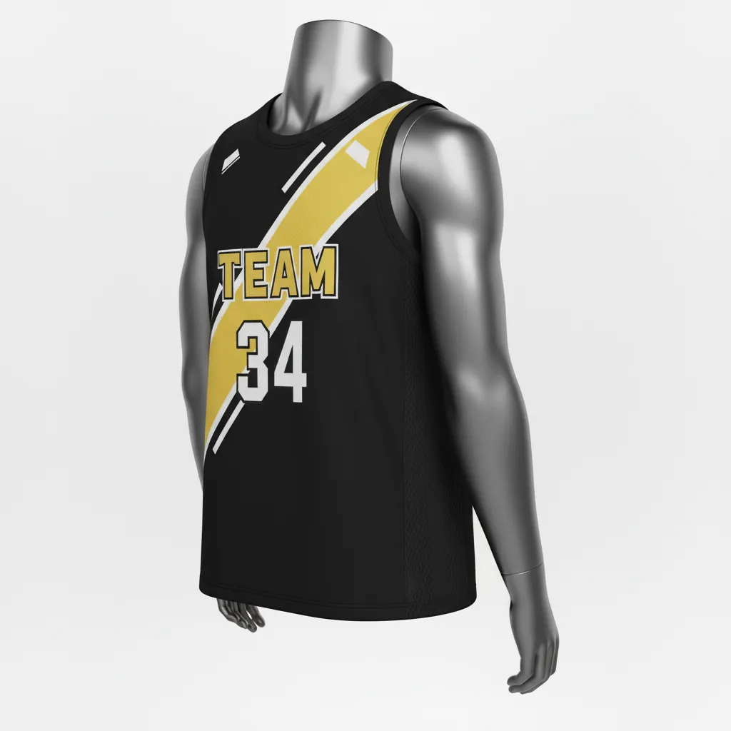 Custom Basketball Sleeveless Training Shirt - Black, Yellow - Diagonal Stripe - Front View - Kinexa Sportswear