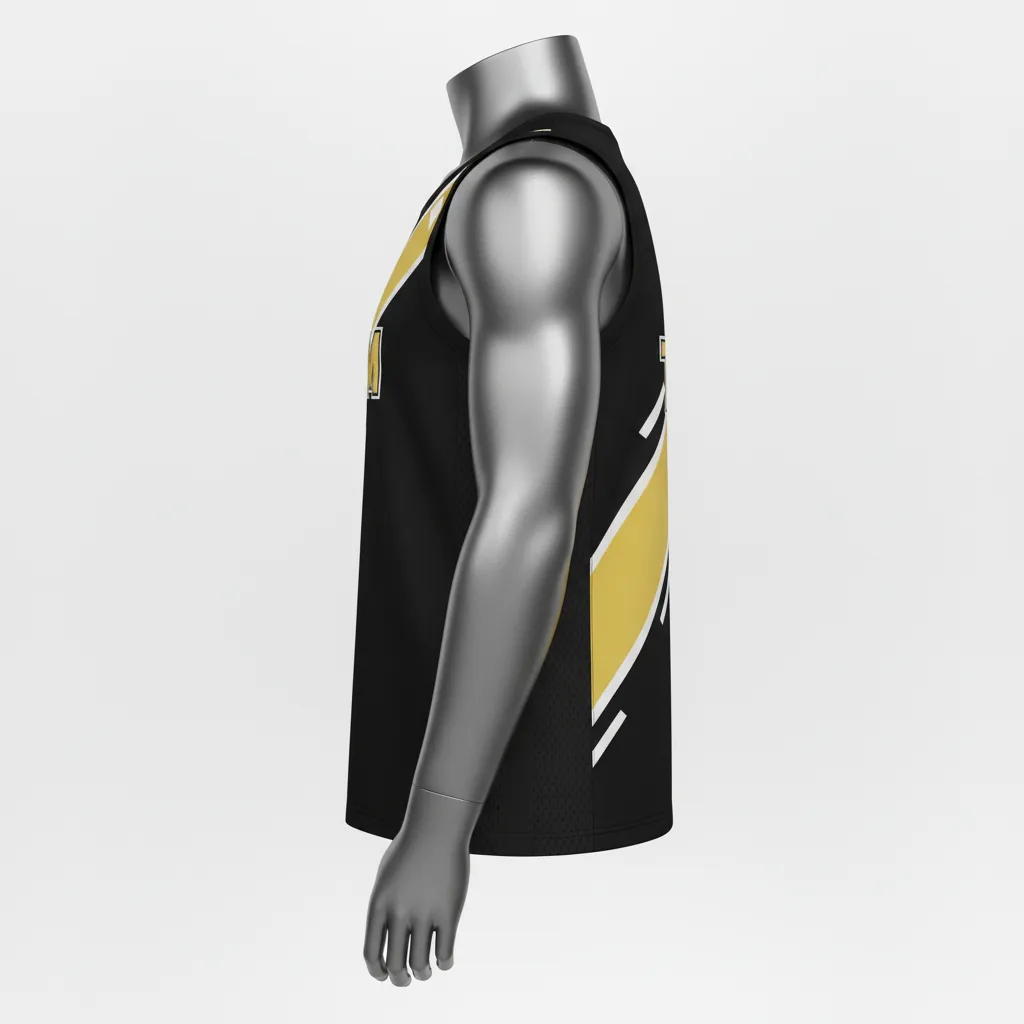Custom Basketball Sleeveless Training Shirt - Black, Yellow - Diagonal Stripe - Side View - Kinexa Sportswear