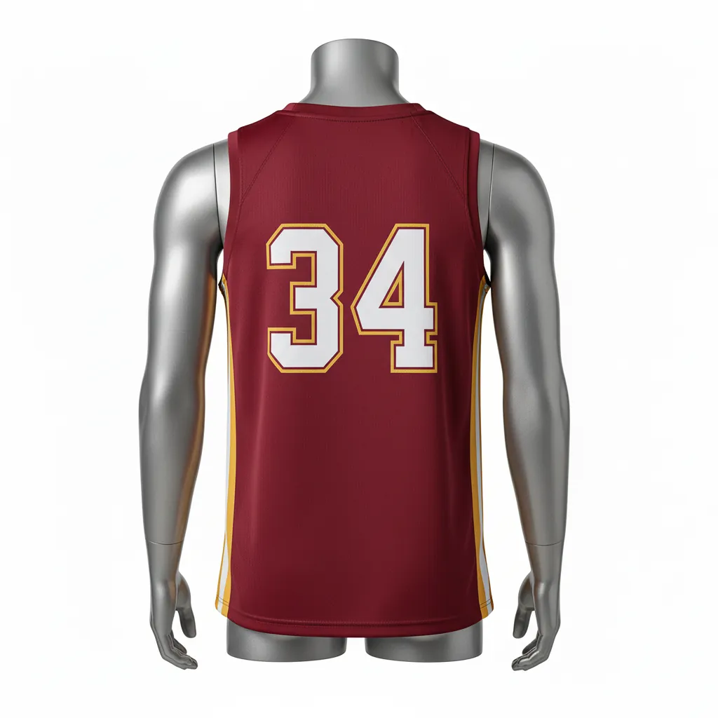 Custom Basketball Sleeveless Training Shirt - Burgundy, Gold - Side Stripe - Back View - Kinexa Sportswear