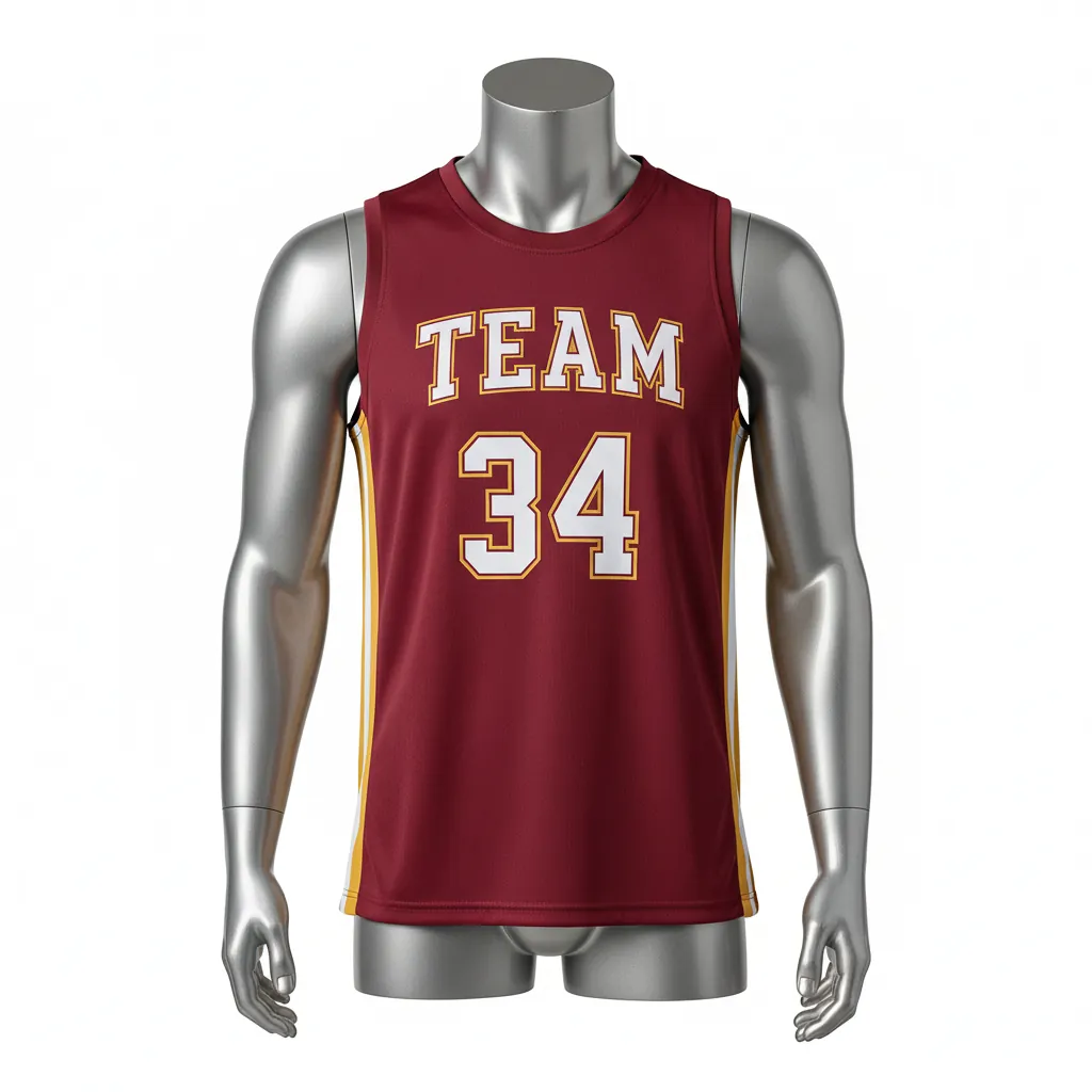 Custom Basketball Sleeveless Training Shirt - Burgundy, Gold - Side Stripe - Front View - Kinexa Sportswear