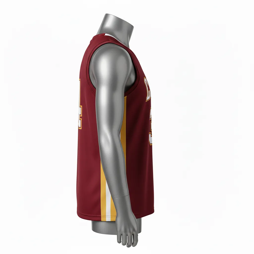 Custom Basketball Sleeveless Training Shirt - Burgundy, Gold - Side Stripe - Side View - Kinexa Sportswear