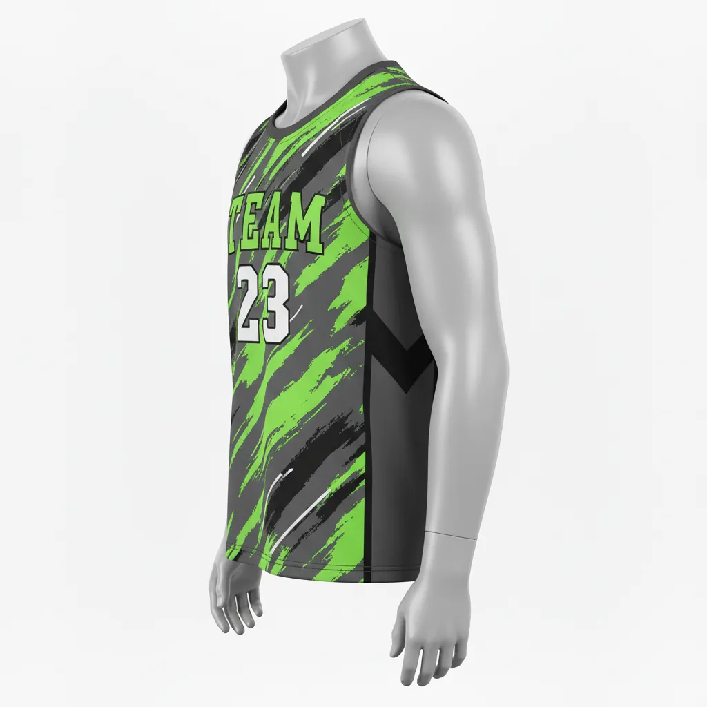 Custom Basketball Sleeveless Training Shirt - Green - Charcoal Neon Abstract - Front View - Kinexa Sportswear