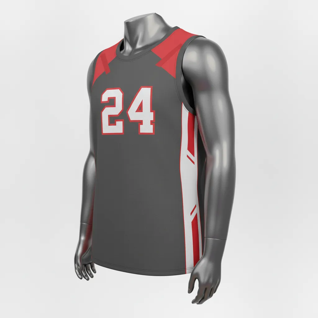Custom Basketball Sleeveless Training Shirt - Red - Charcoal Angular - Back View - Kinexa Sportswear