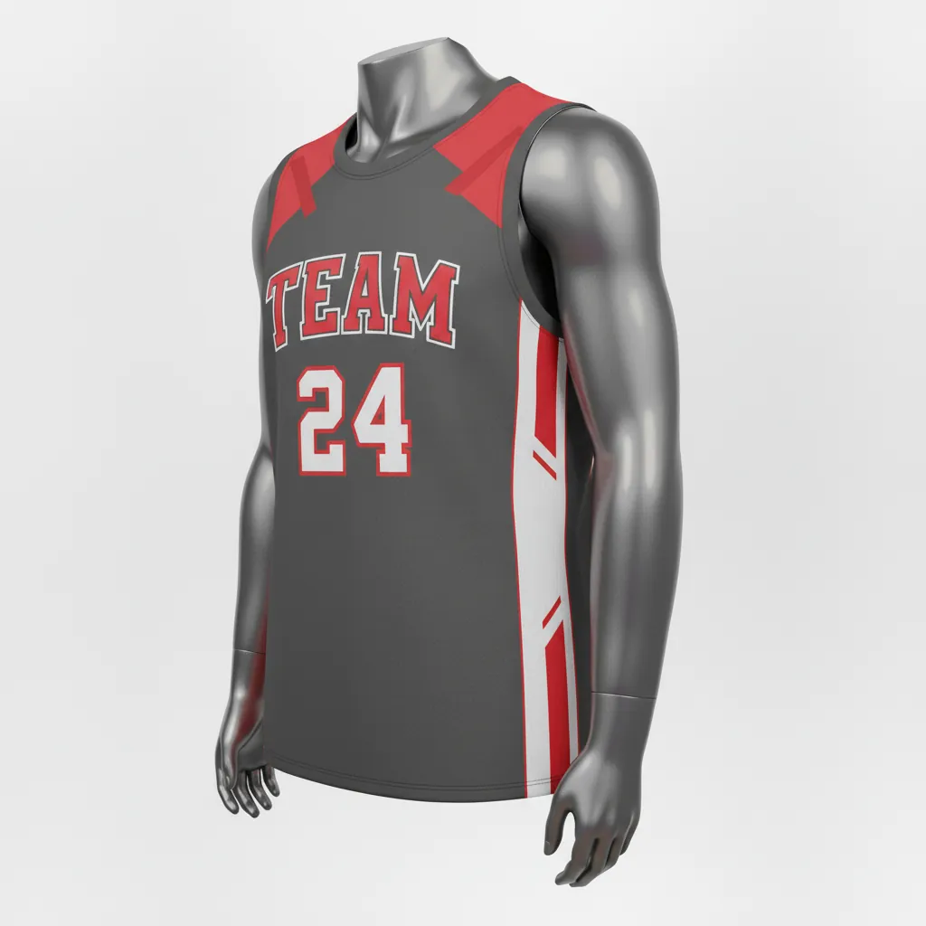 Custom Basketball Sleeveless Training Shirt - Red - Charcoal Angular - Front View - Kinexa Sportswear