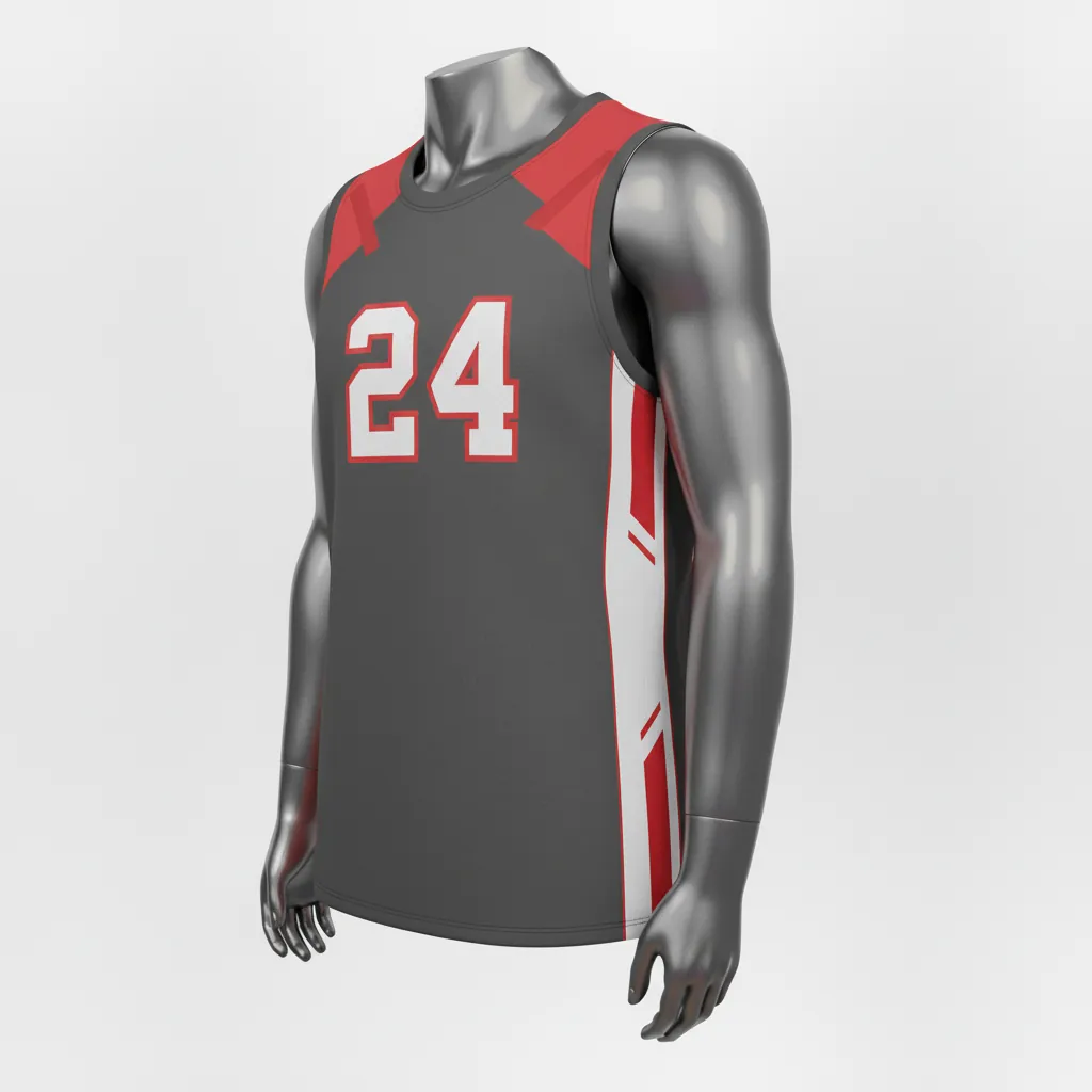 Custom Basketball Sleeveless Training Shirt - Red - Charcoal Angular - Side View - Kinexa Sportswear