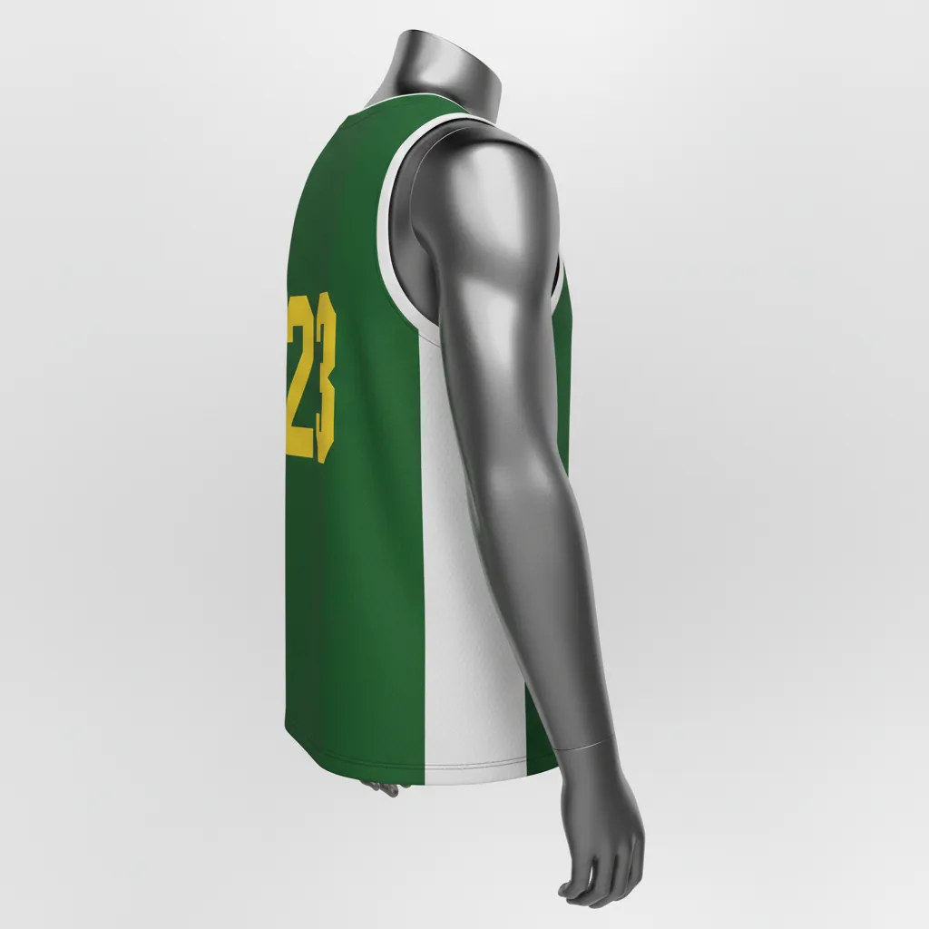 Custom Basketball Sleeveless Training Shirt - Green, White - Forest Stripe - Side View - Kinexa Sportswear