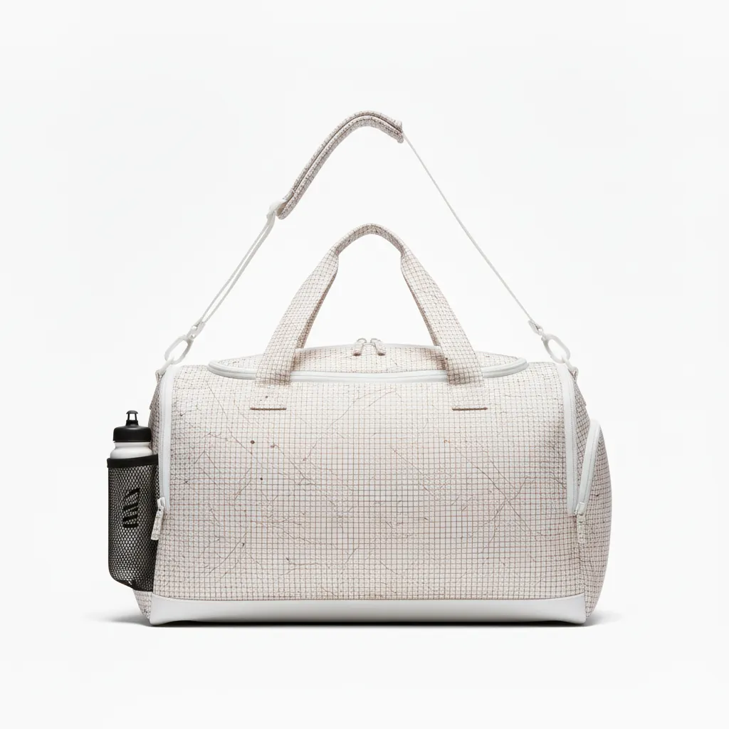 Custom Basketball Team Duffle Bag - White - Berry Graphite Curved Flow - Back View - Kinexa Sportswear