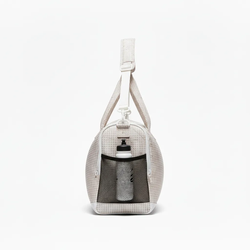 Custom Basketball Team Duffle Bag - White - Berry Graphite Curved Flow - Side View - Kinexa Sportswear