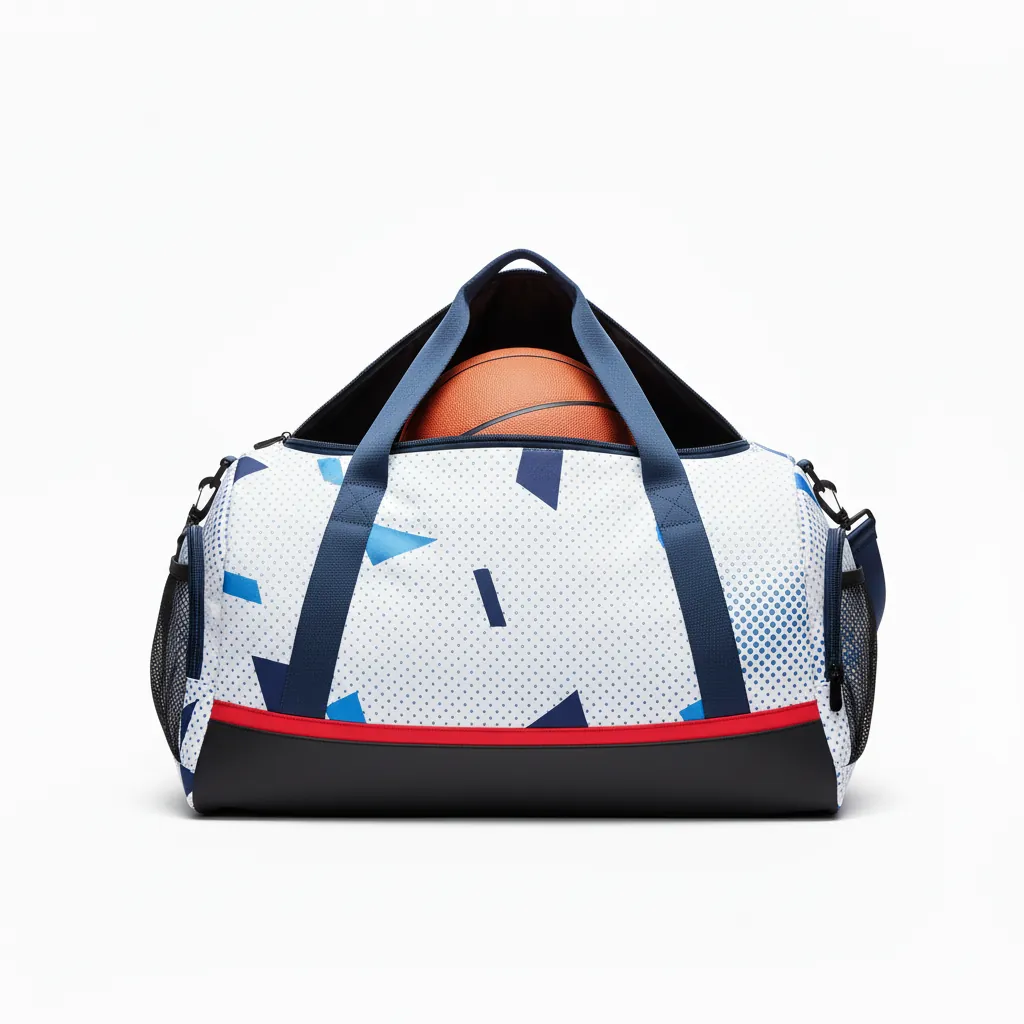 Custom Basketball Team Duffle Bag - White, Black, Red - Minimalist - Back View - Kinexa Sportswear