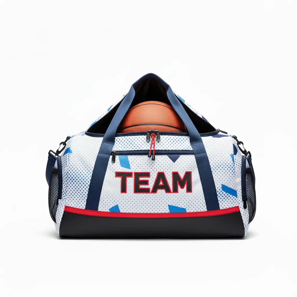 Custom Basketball Team Duffle Bag - White, Black, Red - Minimalist - Front View - Kinexa Sportswear