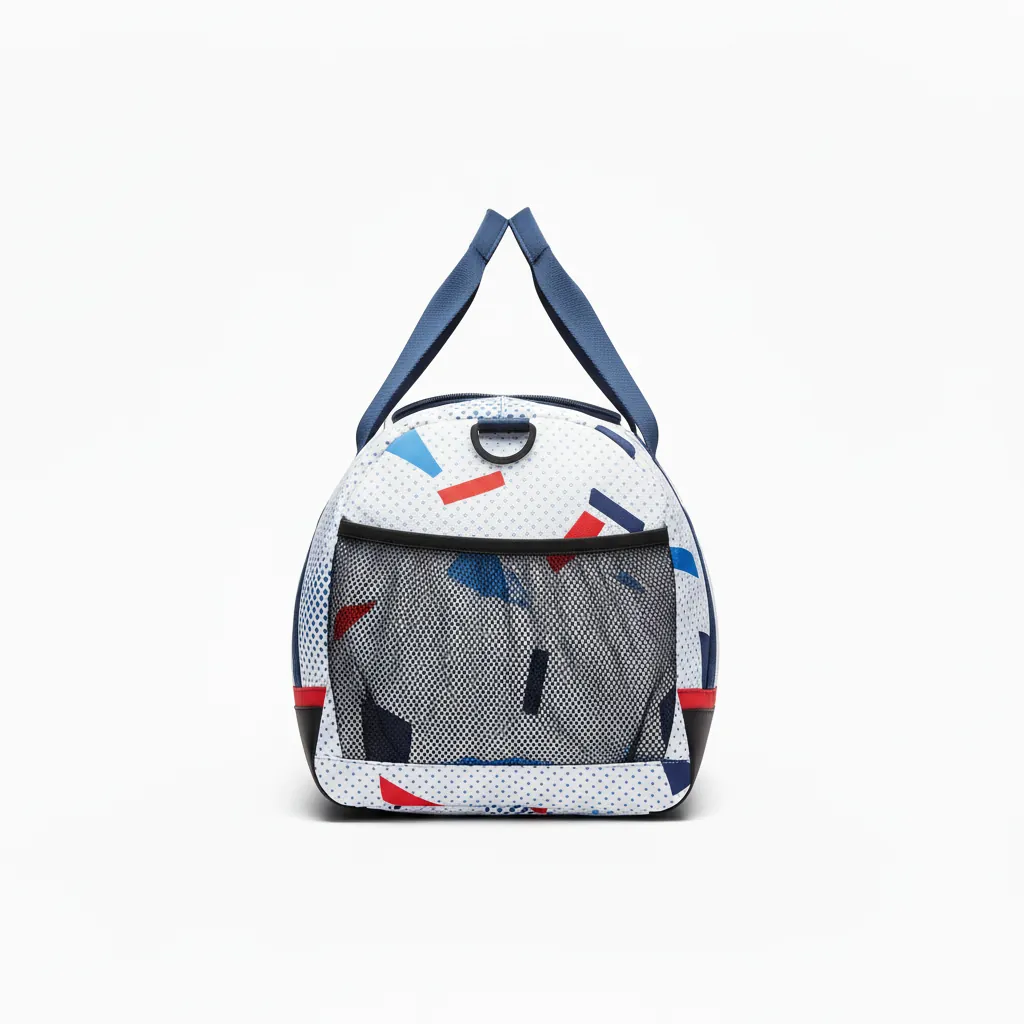 Custom Basketball Team Duffle Bag - White, Black, Red - Minimalist - Side View - Kinexa Sportswear