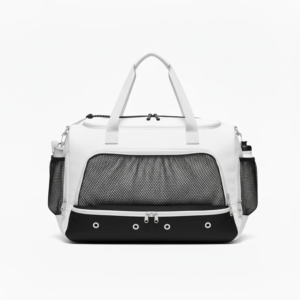 Custom Basketball Team Duffle Bag - White, Black, White - Bottom Block - Back View - Kinexa Sportswear