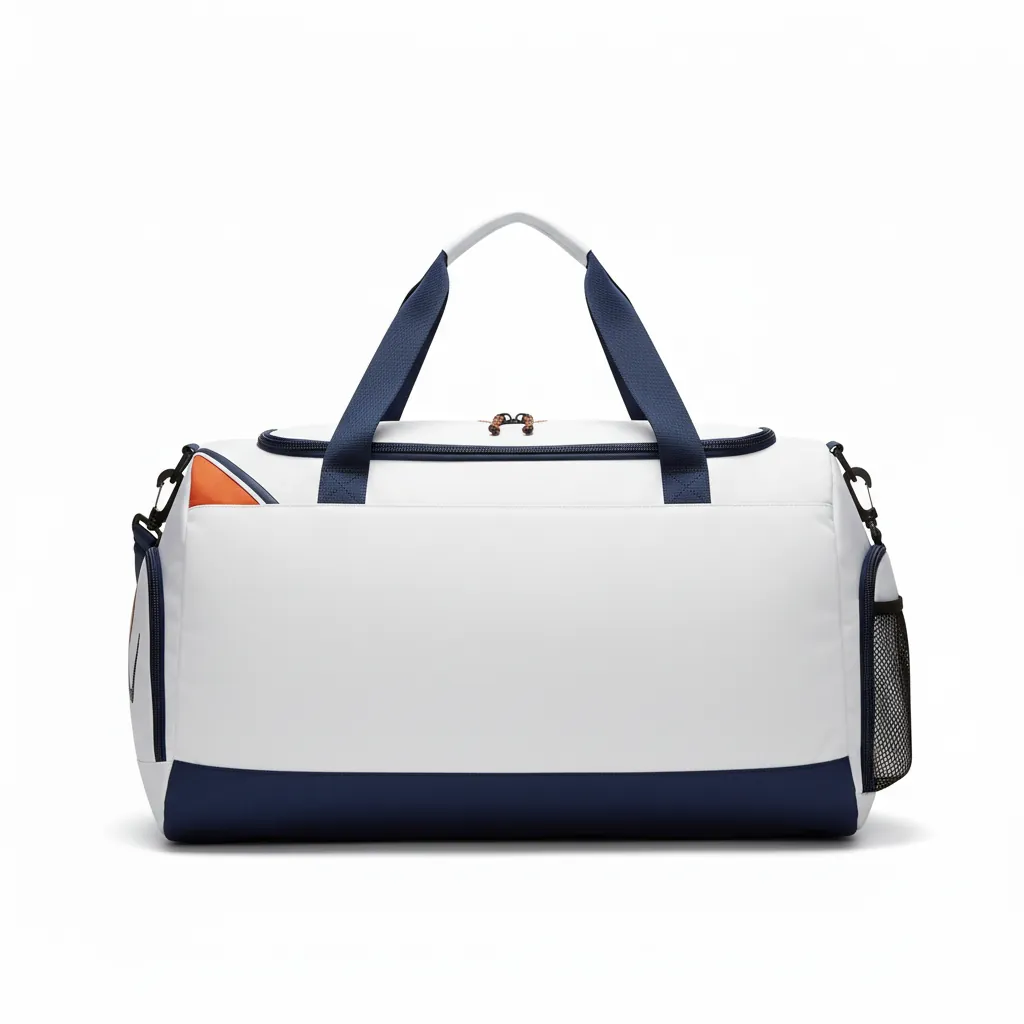 Custom Basketball Team Duffle Bag - White, Burnt, Orange... - Angular Panel - Back View - Kinexa Sportswear