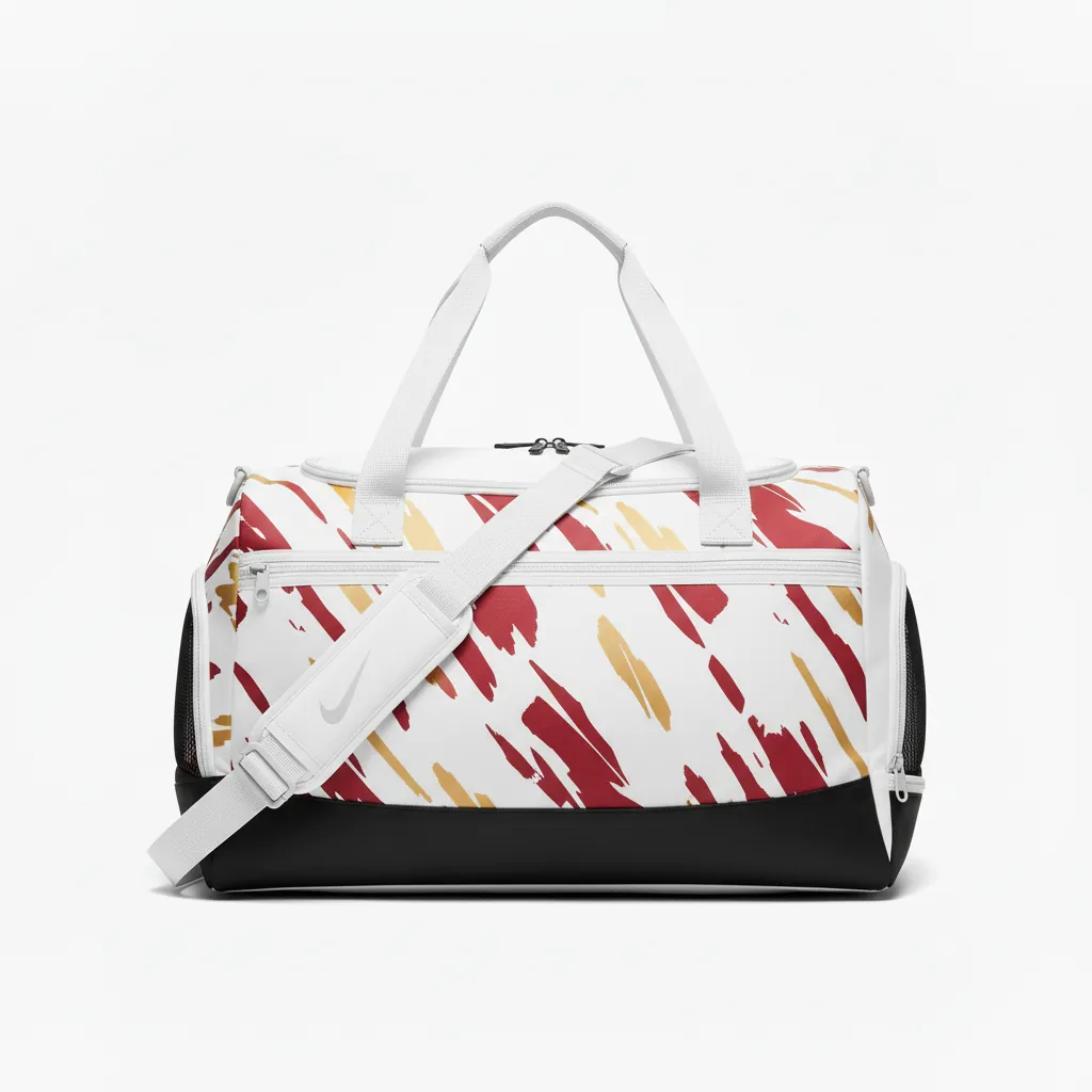 Custom Basketball Team Duffle Bag - White, Red, Gold - Cardinal Wave Pattern - Back View - Kinexa Sportswear