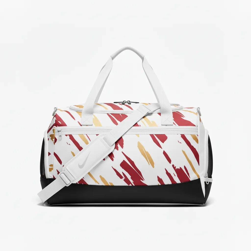 Custom Basketball Team Duffle Bag - White, Red, Gold - Cardinal Wave Pattern - Side View - Kinexa Sportswear