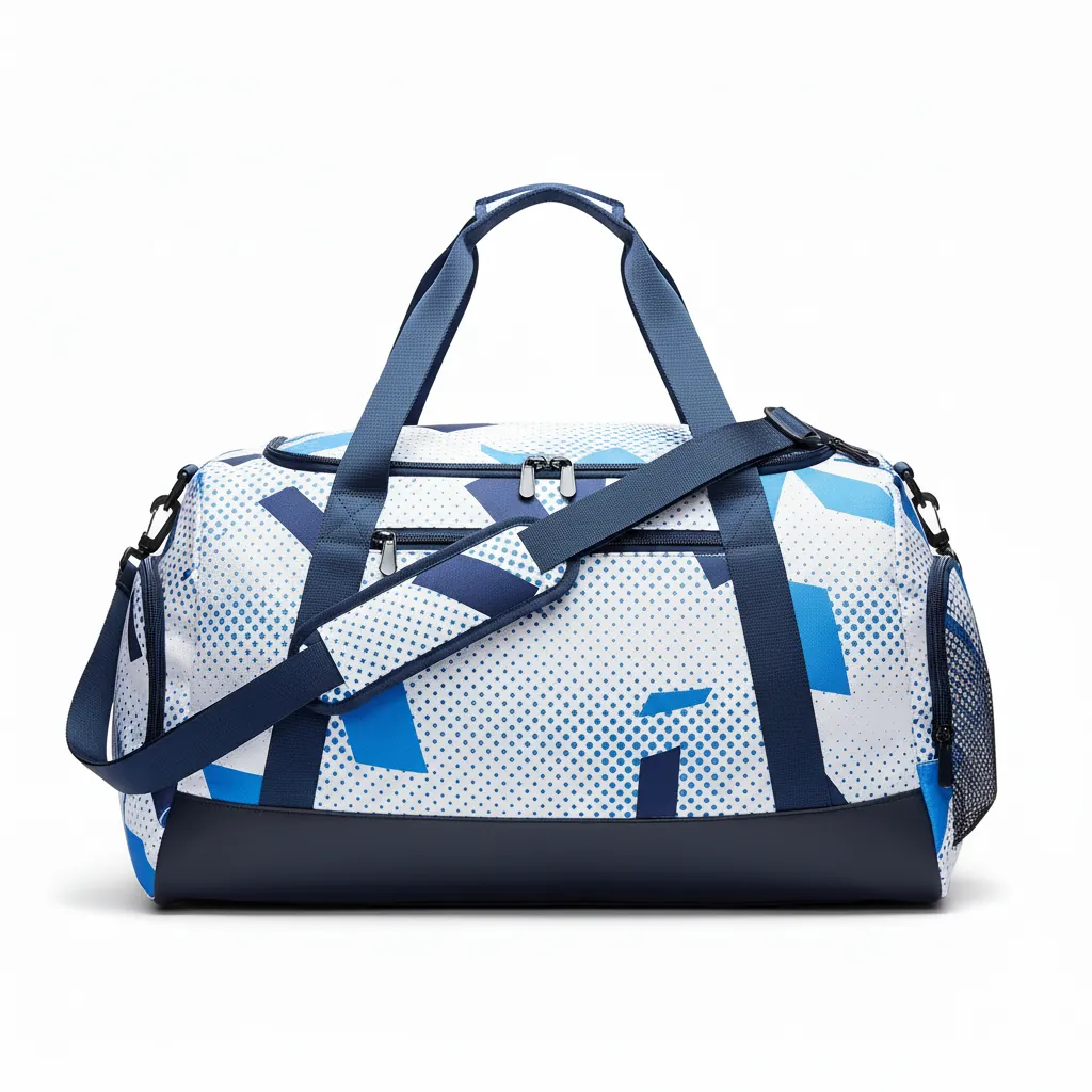 Custom Basketball Team Duffle Bag - White, Blue, Navy - Columbia Halftone - Back View - Kinexa Sportswear