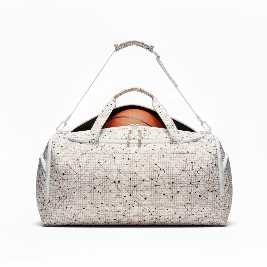 Custom Basketball Team Duffle Bag - White, Black - Copper Mesh Tech - Back View - Kinexa Sportswear