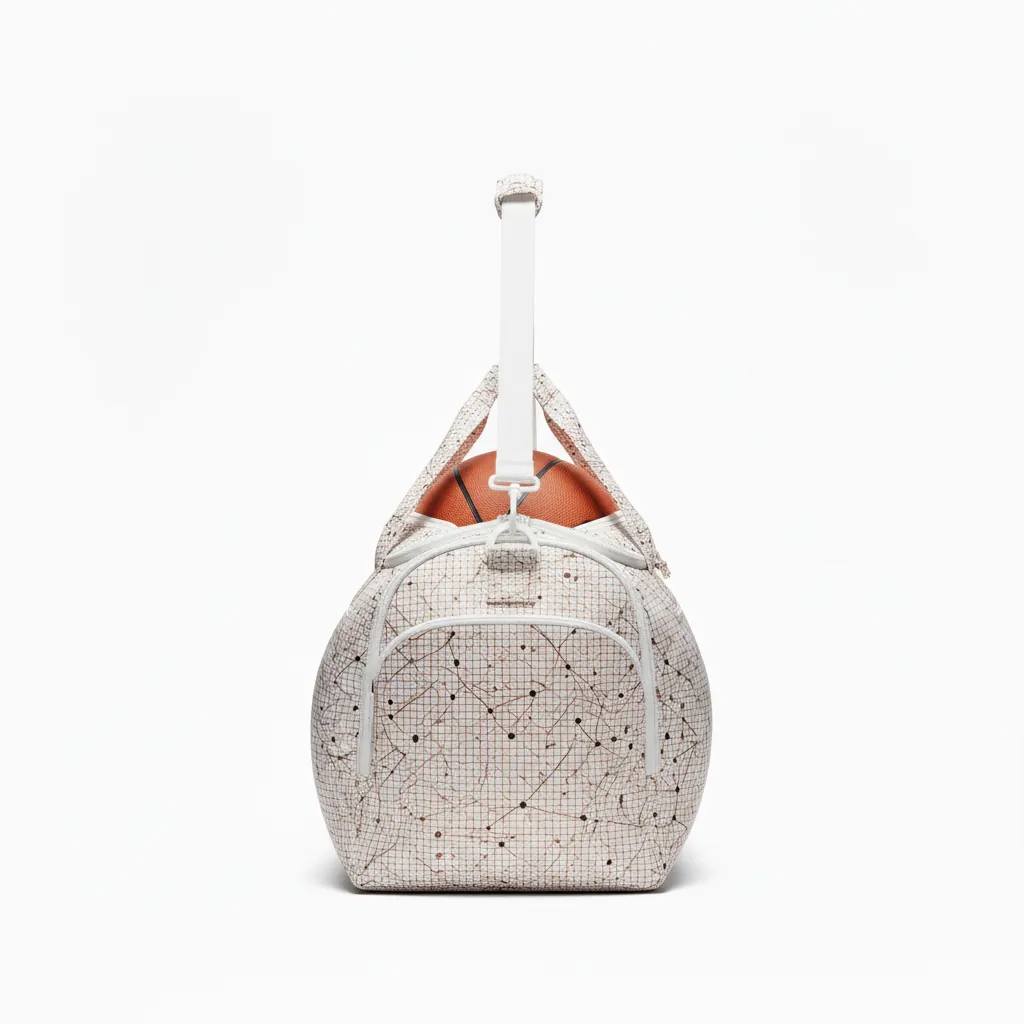 Custom Basketball Team Duffle Bag - White, Black - Copper Mesh Tech - Side View - Kinexa Sportswear