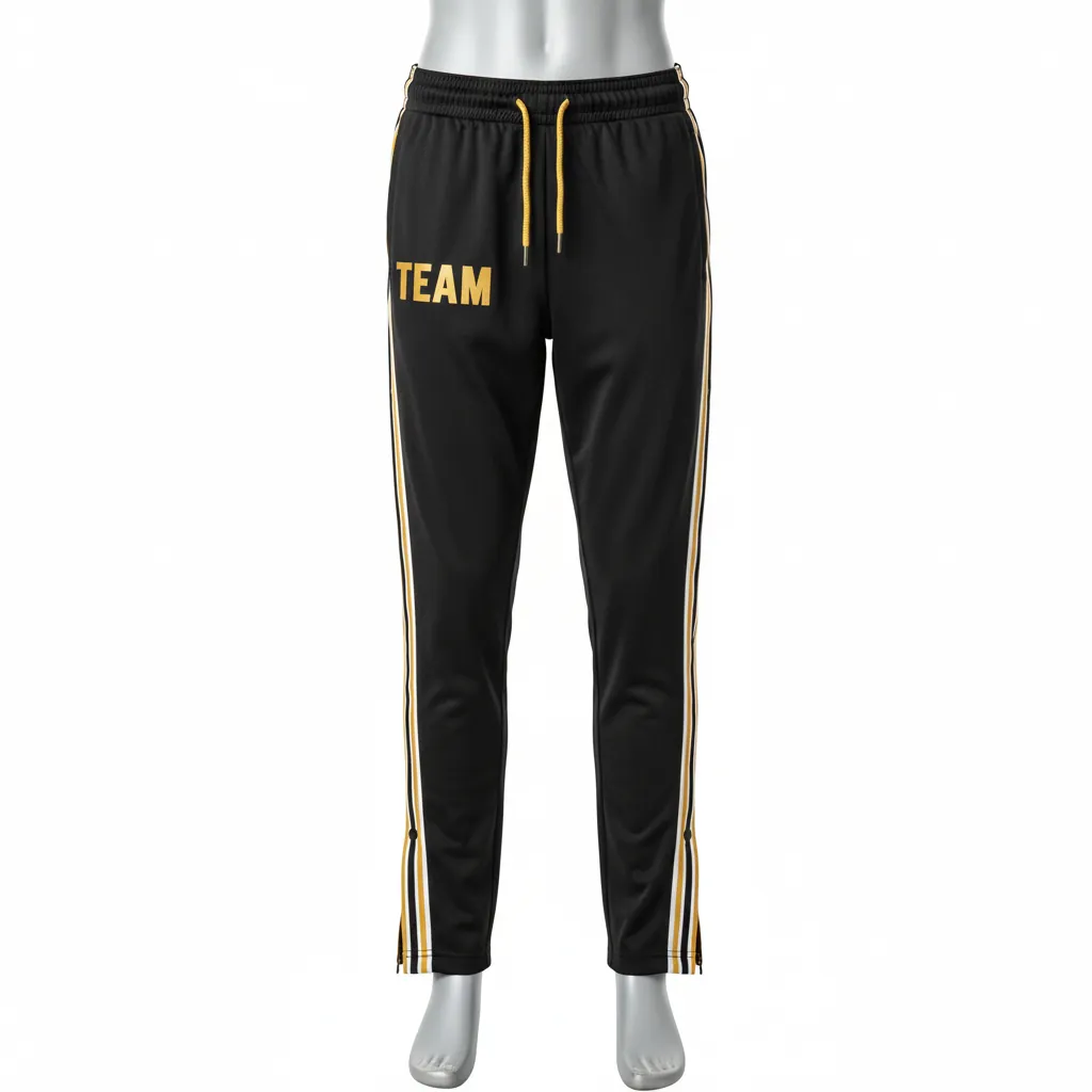 Custom Basketball Tear Away Warmup Pants - Black, Gold, White - Tearaway Premium - Front View - Kinexa Sportswear