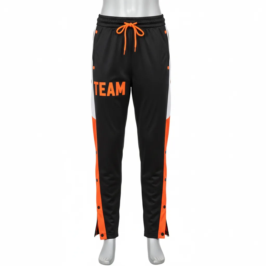 Custom Basketball Tear Away Warmup Pants - Black, Orange, White - Tearaway Neon - Front View - Kinexa Sportswear