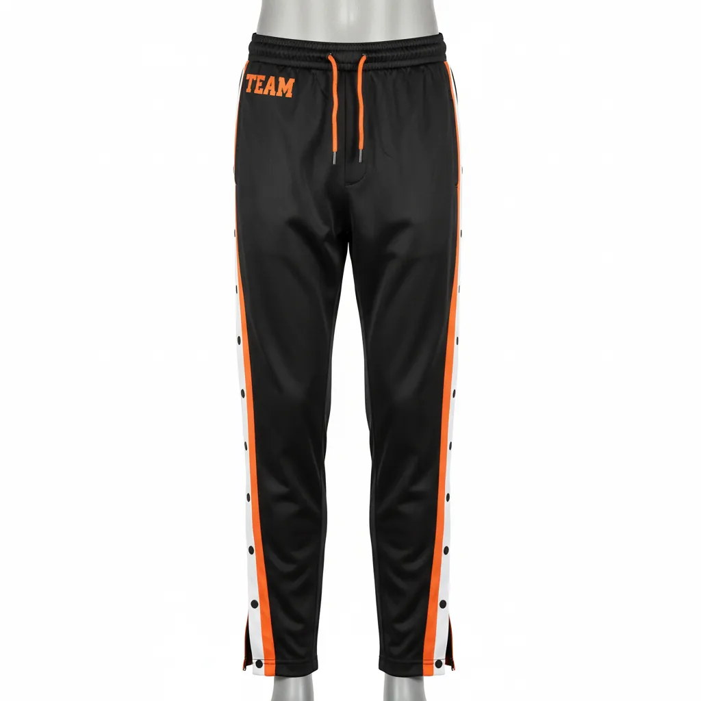 Custom Basketball Tear Away Warmup Pants - Black, Orange, White - Tearaway Bold - Front View - Kinexa Sportswear