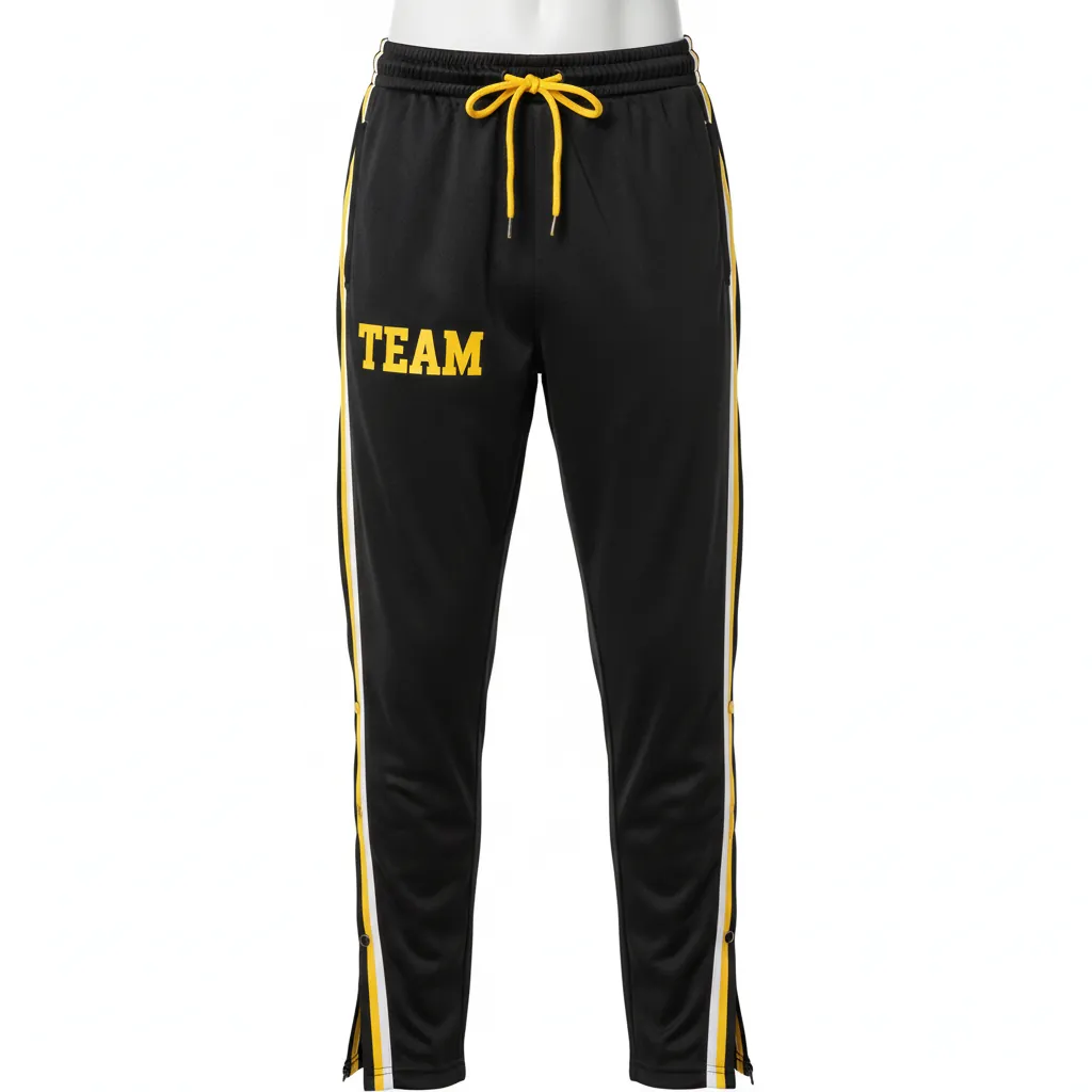 Custom Basketball Tear Away Warmup Pants - Black, Yellow, White - Tearaway Modern - Front View - Kinexa Sportswear