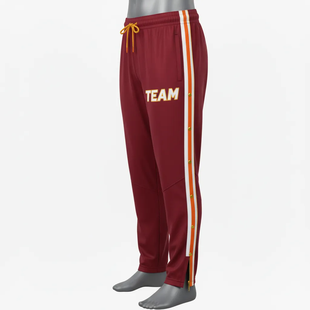 Custom Basketball Tear Away Warmup Pants - Burgundy, Gold, White - Tearaway Classic - Front View - Kinexa Sportswear