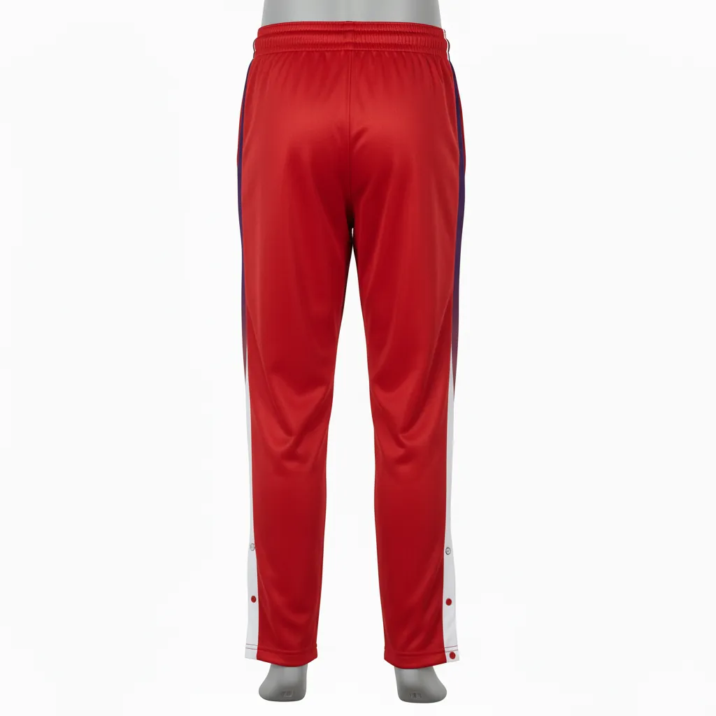 Custom Basketball Tear Away Warmup Pants - Red, White - Tearaway Cardinal Bold - Back View - Kinexa Sportswear