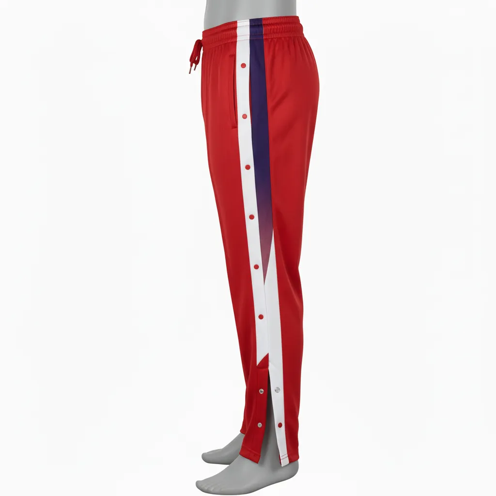 Custom Basketball Tear Away Warmup Pants - Red, White - Tearaway Cardinal Bold - Side View - Kinexa Sportswear