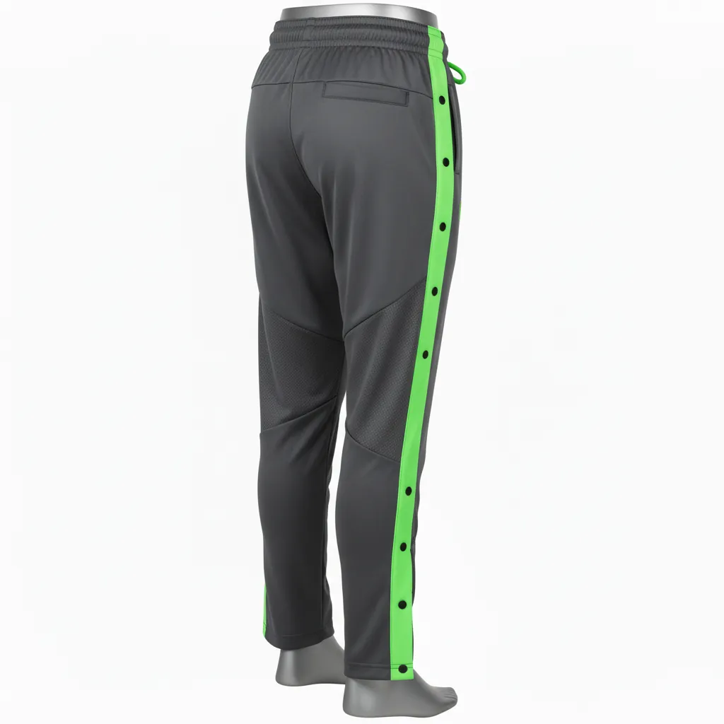 Custom Basketball Tear Away Warmup Pants - Green, Black - Tearaway Charcoal Neon - Back View - Kinexa Sportswear