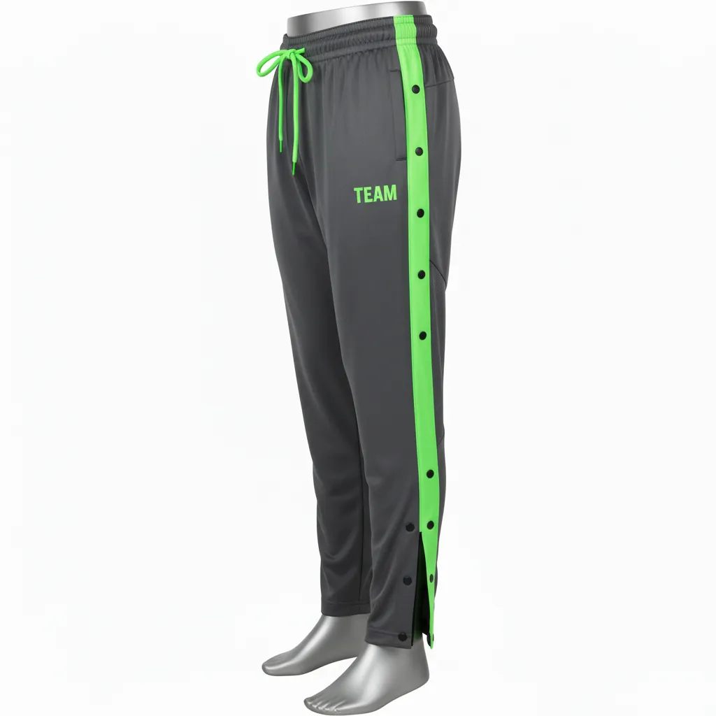 Custom Basketball Tear Away Warmup Pants - Green, Black - Tearaway Charcoal Neon - Front View - Kinexa Sportswear