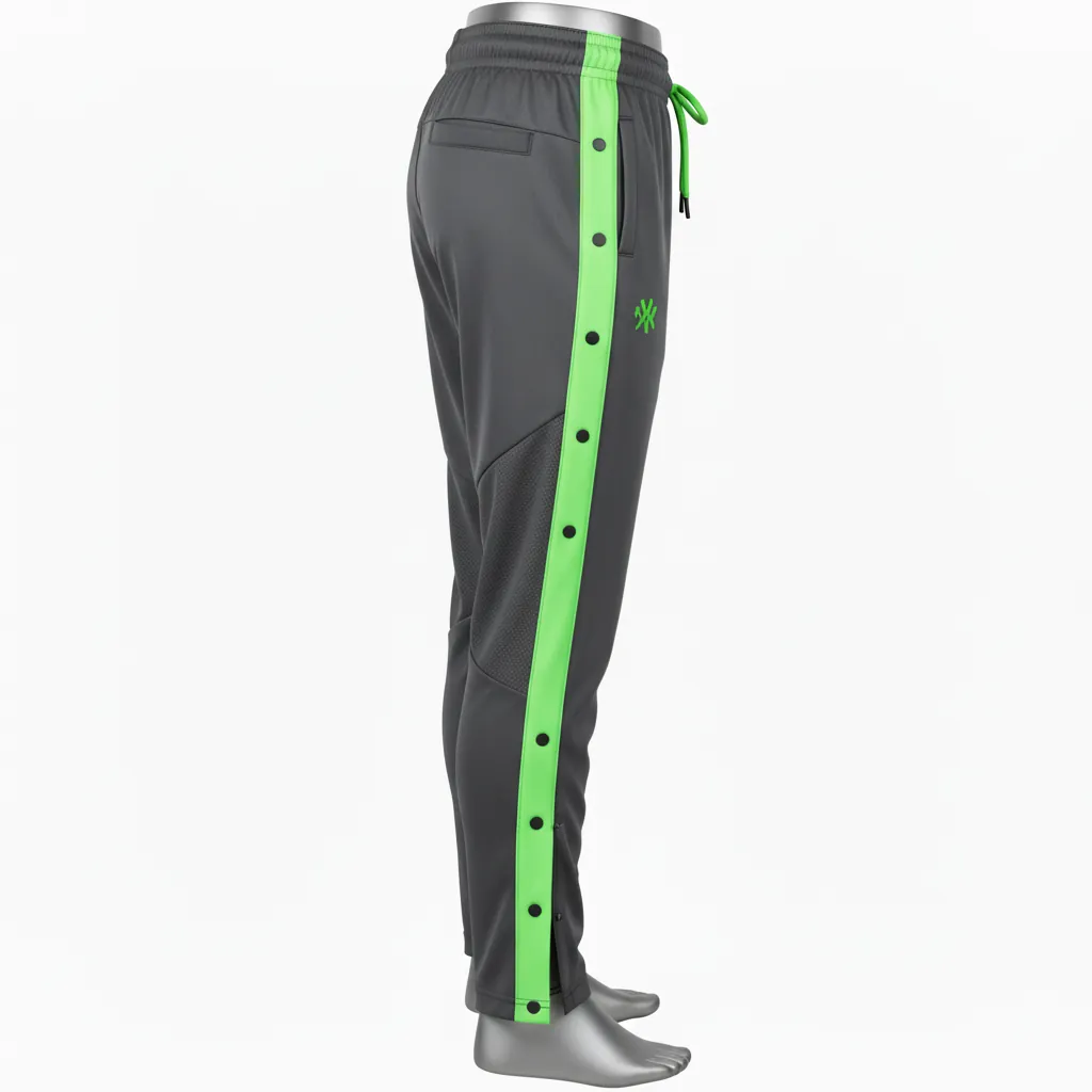 Custom Basketball Tear Away Warmup Pants - Green, Black - Tearaway Charcoal Neon - Side View - Kinexa Sportswear