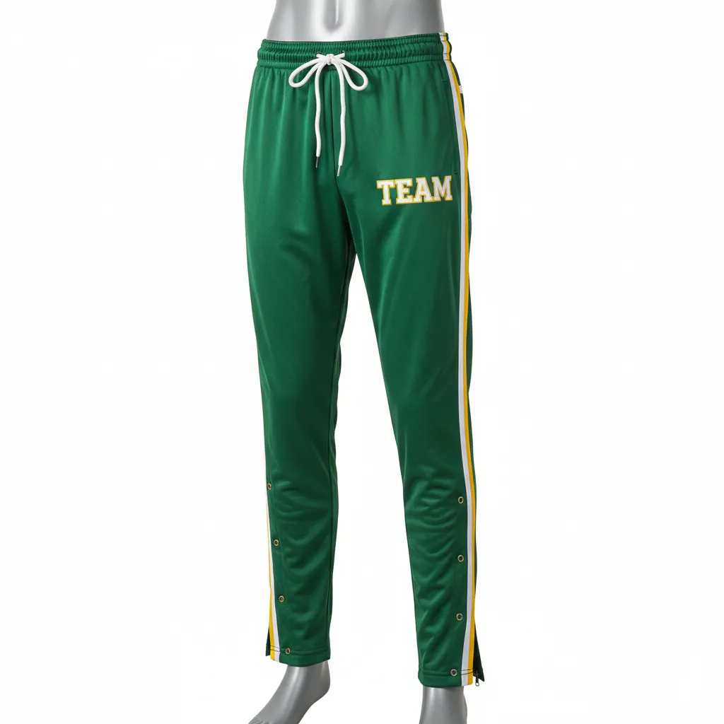 Custom Basketball Tear Away Warmup Pants - Green, White, Yellow - Tearaway Forest - Front View - Kinexa Sportswear