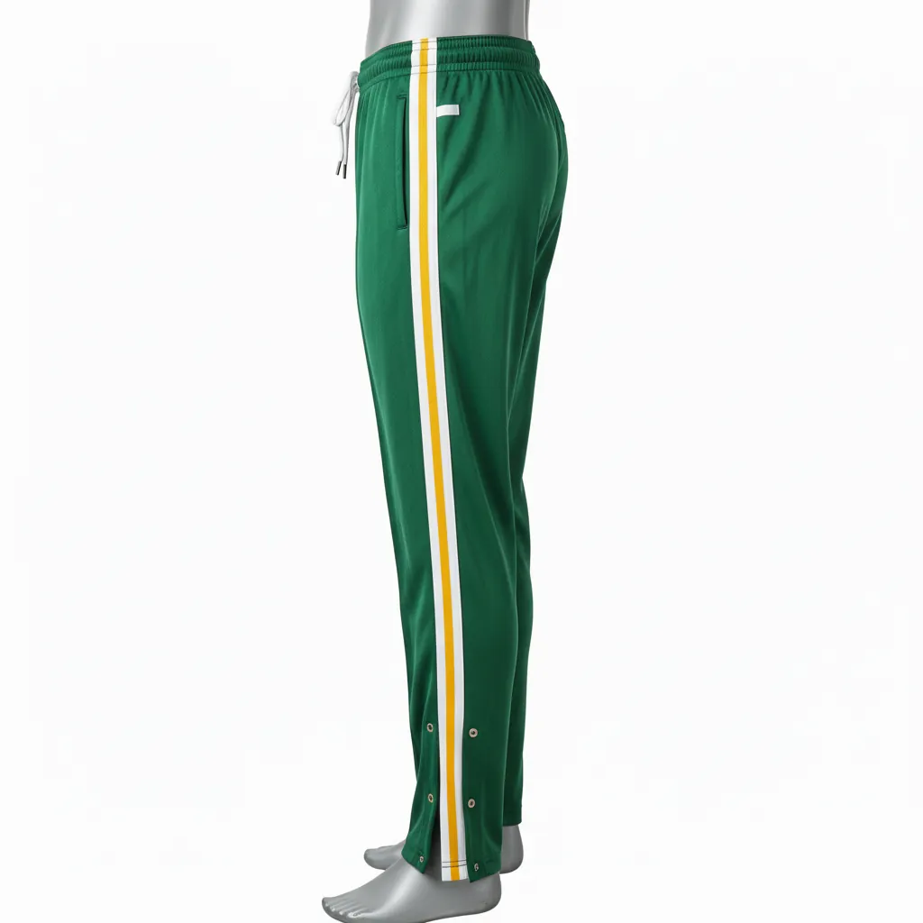 Custom Basketball Tear Away Warmup Pants - Green, White, Yellow - Tearaway Forest - Side View - Kinexa Sportswear